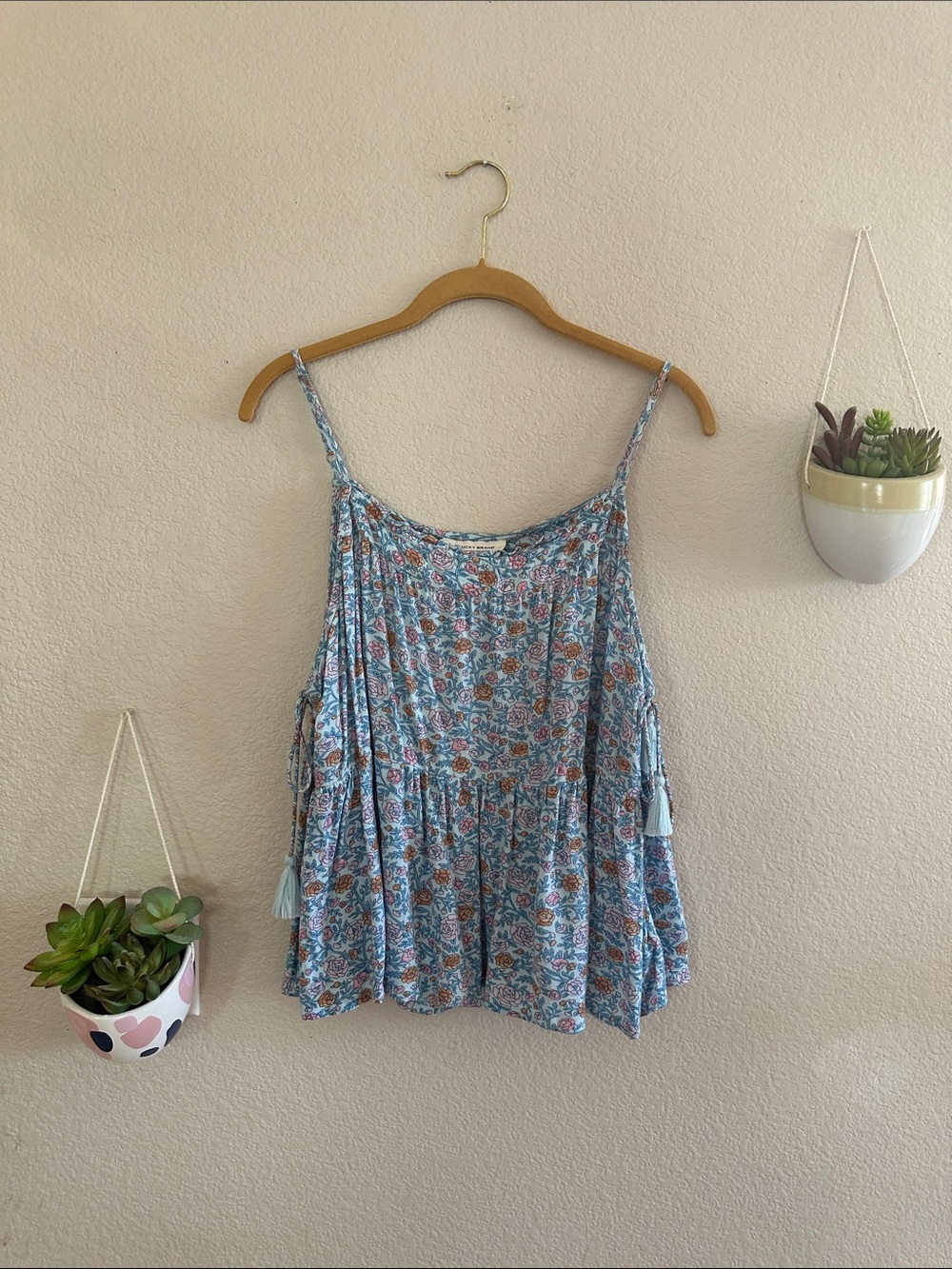Lucky Brand Floral Tie Boho Babydoll Crop Top Large